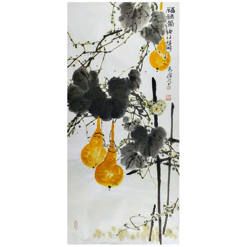 手绘国画装饰画孙艺群葫芦田园