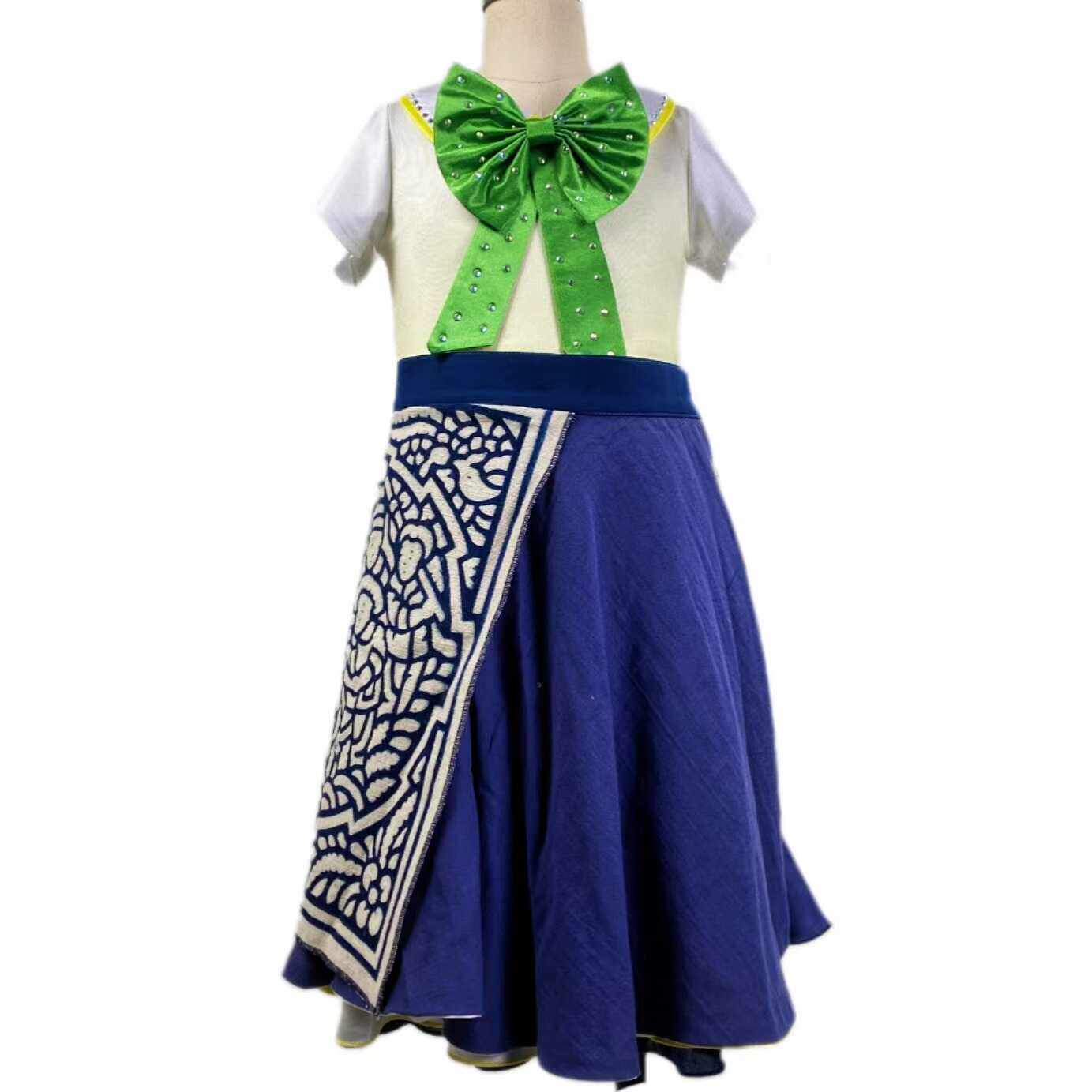 《蓝夹缬》演出服装儿童舞蹈表演服黄色蝴蝶结舞蹈服龙飞凤舞定制