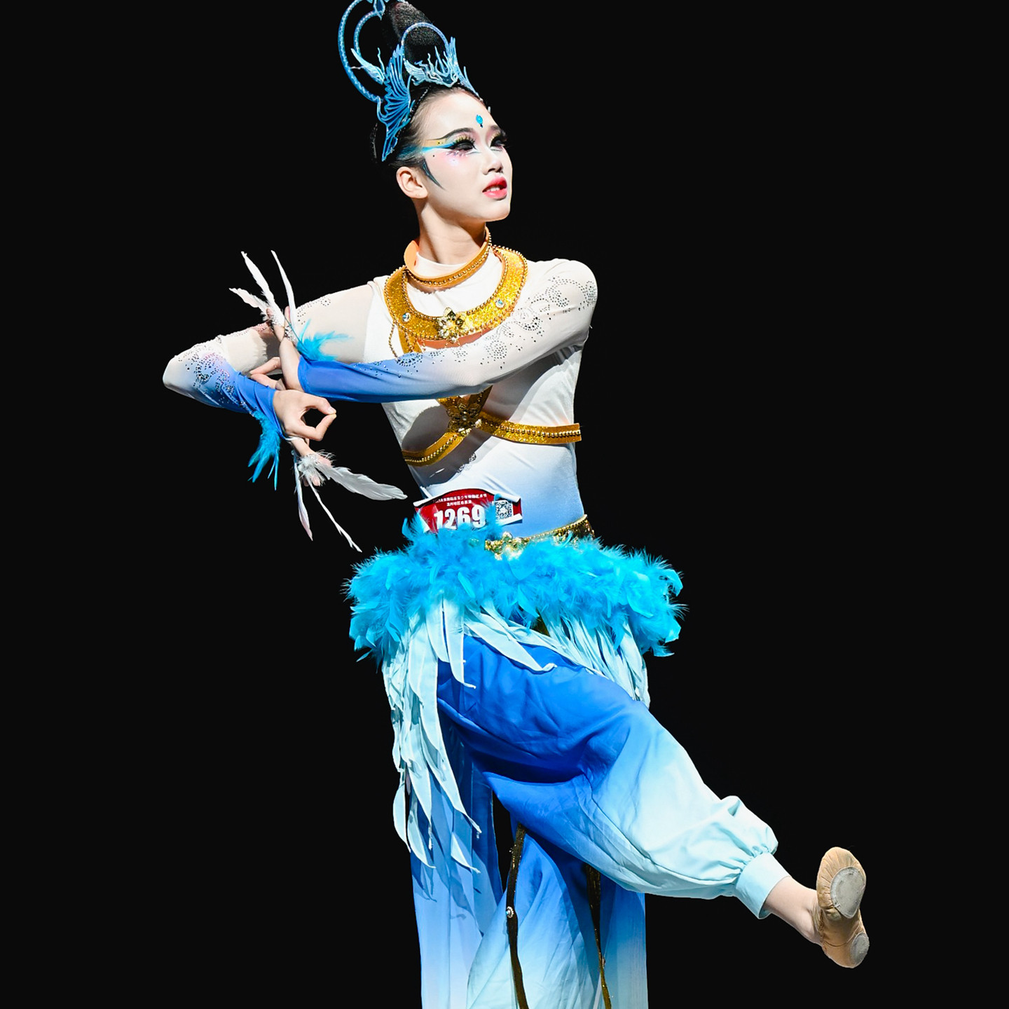 灵羽玄音中国舞(独舞)舞台演出定制舞蹈服装羽毛装饰赛服图片