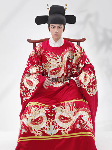 桃花序【沧龙】汉服明制圆领袍龙袍满绣全套婚服嫁衣系列 - 封面