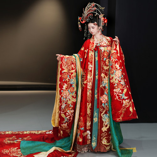 桃花序唐制重工大拖尾汉服套装