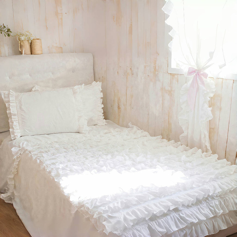韩式浪漫天使韩式白色海浪纯色床品四件套韩式家居床上用品