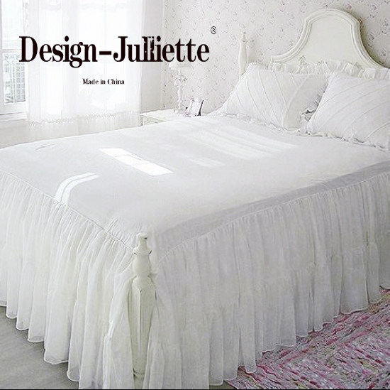 韩国新款白色纱织贡缎纯棉床罩床单雪纺公主风定做床裙开叉