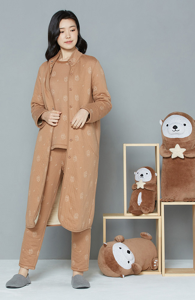台湾以旺YVONNE 海獺包紗外套长袖睡袍家居服睡衣棉服秋冬女保暖