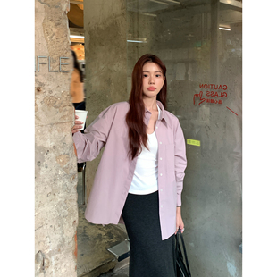 Halo Luu 粉色衬衫外套女春夏新款上衣宽松慵懒风韩系温柔衬衣