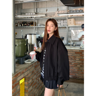 miu系廓形松弛感翻领设计感天丝外套 黑色飞行夹克女春季 Halo Luu