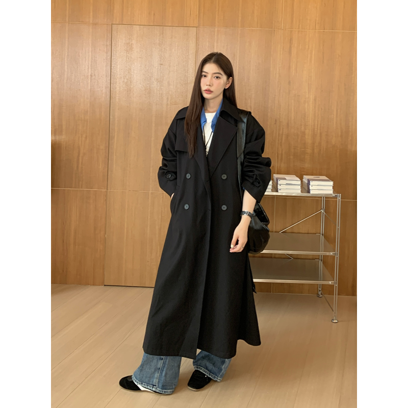 HaloLuu黑色风衣外套韩系高级感