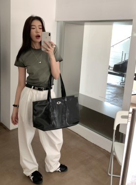 Halo Luu 美式白色休闲裤女夏季新款宽松薄款工装裤子直筒阔腿裤