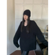 Luu 黑色v领大款 毛衣女2025新款 Halo 冬季 宽松慵懒风内搭针织上衣