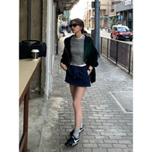 藏蓝色半裙女春夏运动短裙松紧腰卫裙休闲裤 Halo Luu 裙a字半身裙