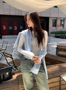 Halo Luu 白色长袖t恤女新款上衣韩系正肩修身显瘦圆领内搭打底衫