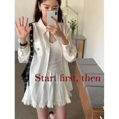 Halo Luu白色防晒衬衫女夏季新款上衣薄款宽松高级感外搭长袖衬衣