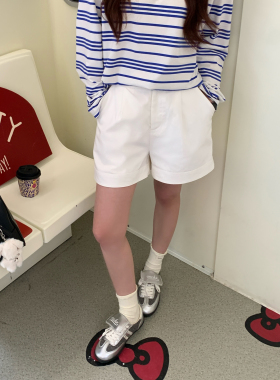 Halo Luu 白色休闲短裤女夏季新款百搭宽松高腰a字显瘦直筒阔腿裤
