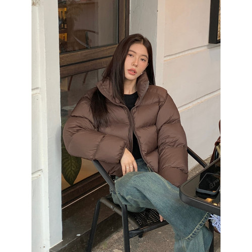 HaloLuu美式肯豆棕色短款羽绒服