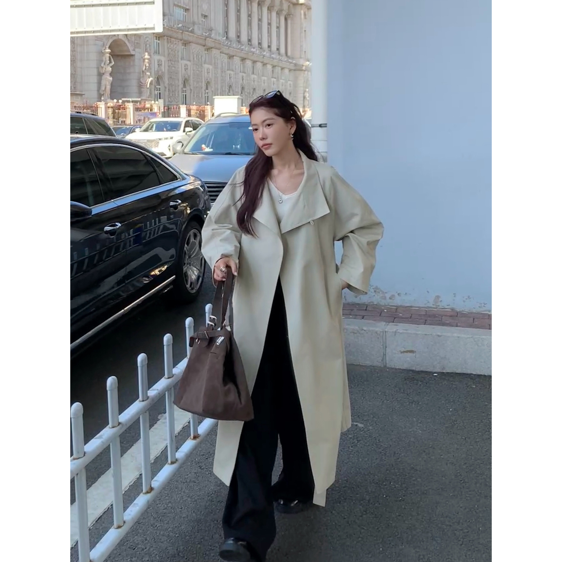 HaloLuu白色风衣外套中长款大衣