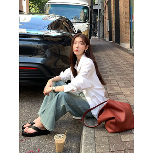 韩系高级感宽松慵懒外套纯棉长袖 Halo 新款 女春季 衬衣 Luu白色衬衫