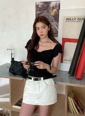 Halo Luu 白色牛仔短裙女夏季2026新款包臀裙裤辣妹显瘦a字半身裙