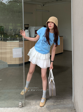 Halo Luu 白色芭蕾蛋糕裙女夏季百褶裙设计感蓬蓬裙短款a字半身裙