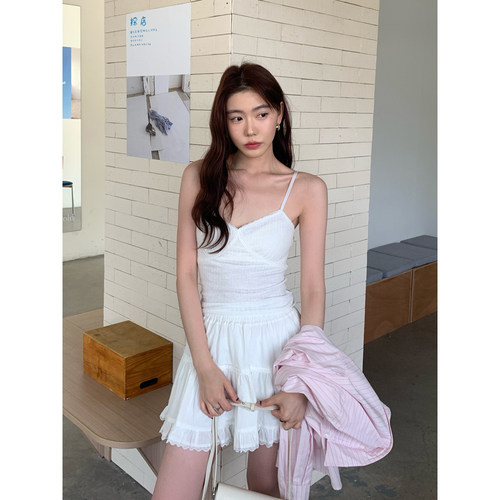 Halo Luu绝美小内搭白色吊带背心女夏外穿蕾丝边修身显瘦百搭上衣
