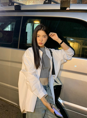 Halo Luu白色衬衫女春季2026新款韩系上衣宽松慵懒风外套长袖衬衣