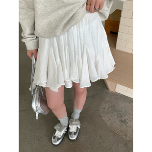 Halo 白色蛋糕裙女春夏韩系蓬蓬裙飘逸蕾丝短裙超大摆半身裙 Luu