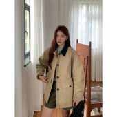 复古巴恩风撞色翻领短款 Halo 新款 卡其色风衣外套女春季 上衣 Luu