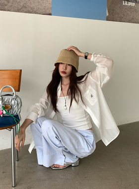 Halo Luu白色防晒衬衫女夏季薄款开衫垂感宽松高级感外套长袖衬衣