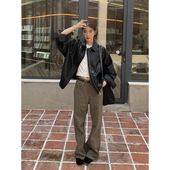 Luu棕色直筒牛仔裤 子窄版 女秋季 Halo 显瘦休闲裤 复古咖色裤 阔腿裤