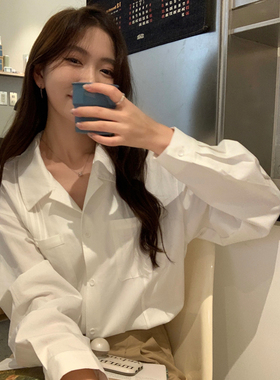 Halo Luu白色衬衫女春季新款宽松设计感法式细褶小众气质长袖衬衣