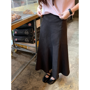 Halo 绝美裙子高腰复古半身裙天丝长裙 Luu灰咖色鱼尾裙女春夏新款