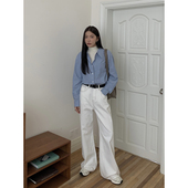 Halo 子大长腿直筒裤 Luu白色阔腿牛仔裤 女秋冬高腰宽松显瘦休闲裤