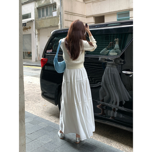 高腰显瘦气质高级感a字蛋糕裙长裙 白色半身裙女春夏新款 Halo Luu