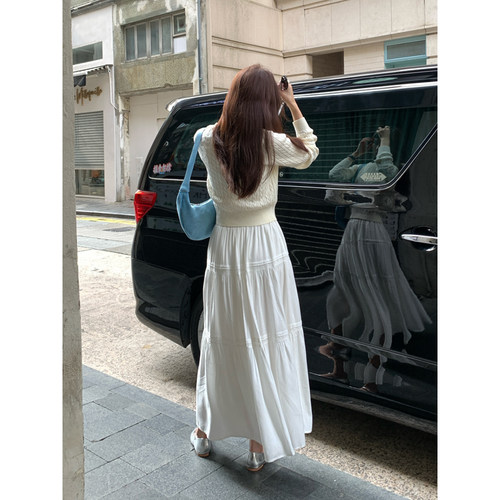 HaloLuu白色半身裙长款蛋糕裙