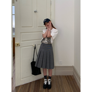 西装 Halo 两穿羊毛毛呢中长款 新款 半身裙 Luu灰色格雷百褶裙女春季