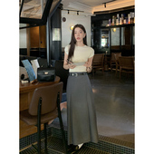 新款 Halo 裙女春季 灰色百褶西装 韩系气质高级感长裙a字半身裙 Luu