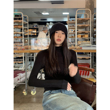 Halo Luu黑色高领打底衫女秋冬新款修身显瘦毛衣长袖内搭针织上衣