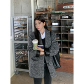 新款 Halo 外套女冬季 杂灰色毛呢西装 夹棉加厚高级感羊毛大衣 Luu