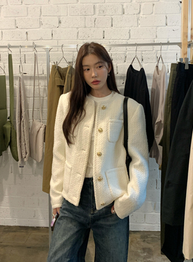 Halo Luu 法式千金白色小香风外套女秋冬设计感羊毛编织夹棉上衣