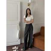 Luu灰色阔腿西装 子高级感垂感直筒拖地裤 裤 宽松休闲裤 女夏季 Halo