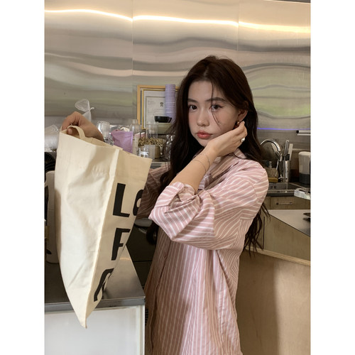 HaloLuu粉色条纹衬衫设计感衬衣