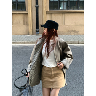 工装 Halo 牛仔半身裙女春夏新款 卡其色工装 裙韩系高腰a字短裙 Luu