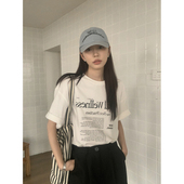 Luu 纯棉字母印花白色t恤女夏季 新款 Halo 韩系宽松慵懒风短袖 上衣