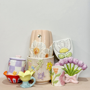 外贸出口 孤品 手绘  花朵系列 陶瓷花瓶 花盆 摆件 收纳 蛋托