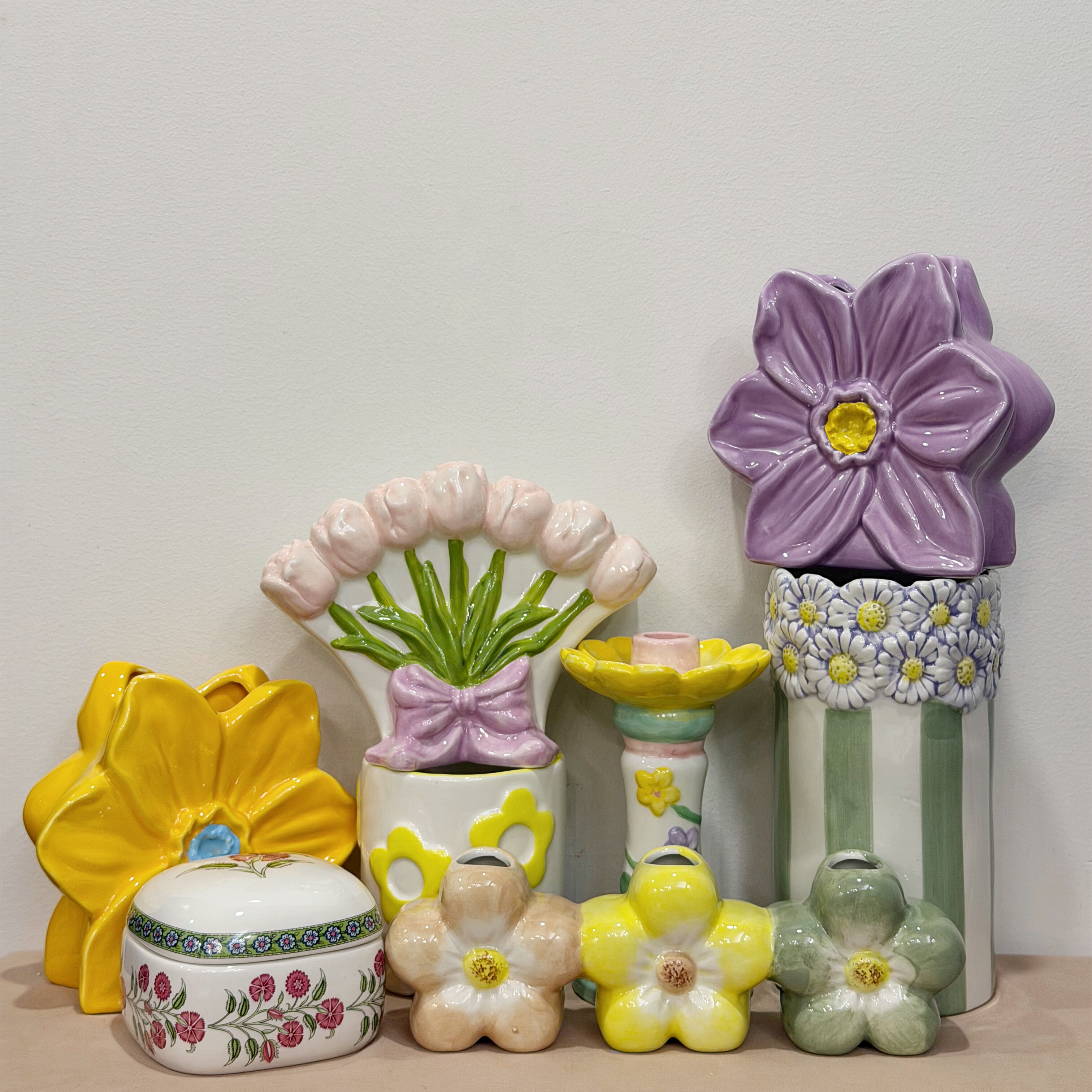 外贸出口 孤品 手绘  花朵系列 陶瓷花瓶 花盆 摆件 储物罐 烛台