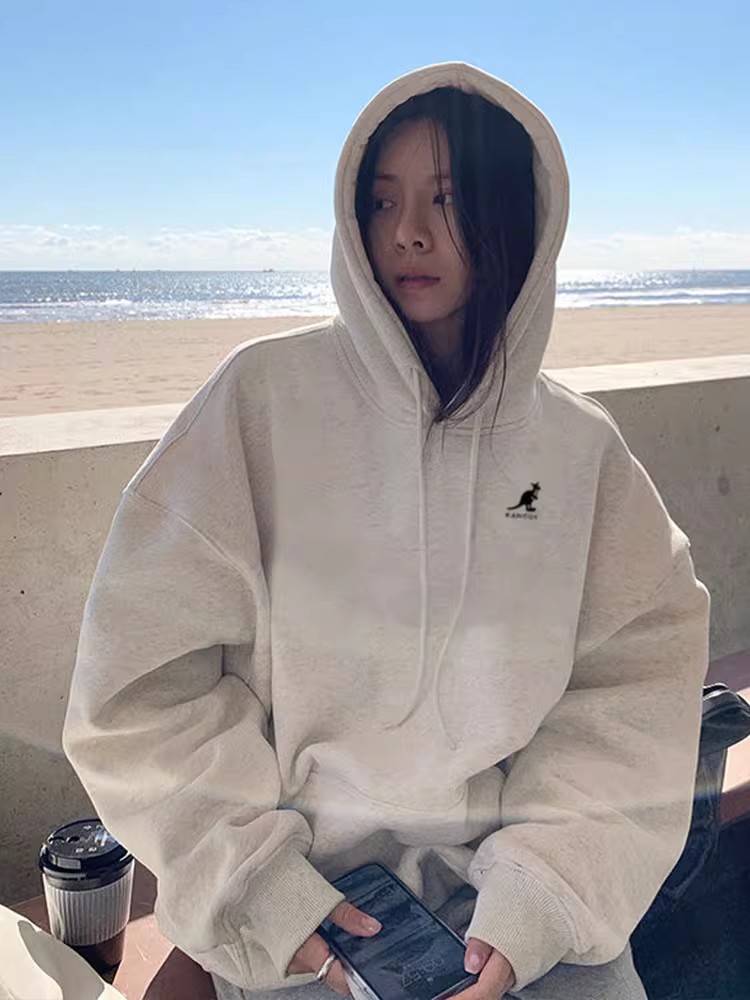 KENGDL袋鼠纯棉连帽卫衣女25春款美式宽松慵懒风外套上衣男