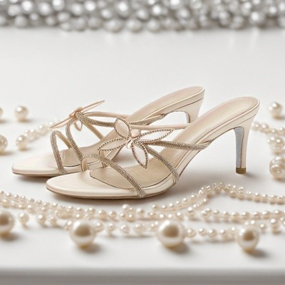 2025夏季新款细跟凉鞋女仙女风圆头水钻高跟鞋蝴蝶结甜美粗跟