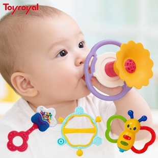 Toyroyal婴儿牙胶手摇铃新生儿牙胶抓握安抚可啃咬6个月日本皇室