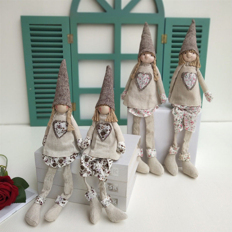 美式乡村田园布艺吊脚娃娃森女系装饰品玩偶棉布家居饰品创意摆件