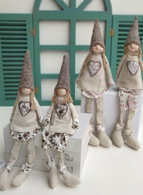 美式乡村田园布艺吊脚娃娃森女系装饰品玩偶棉布家居饰品创意摆件