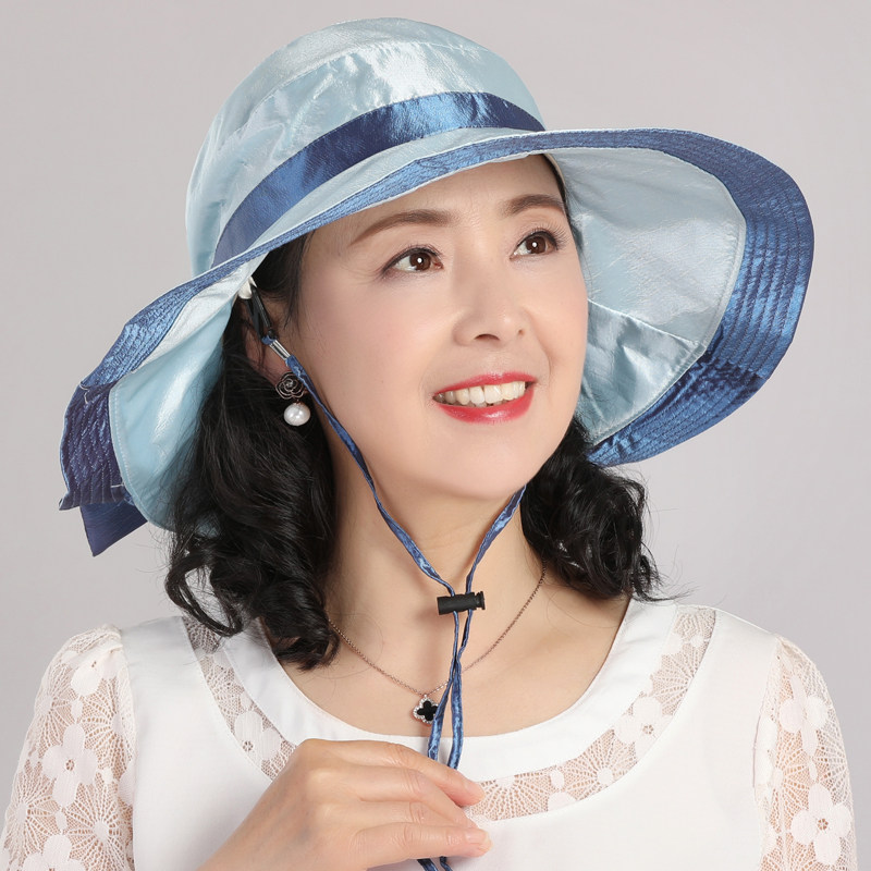 中年帽子女夏冰丝大檐防晒帽遮脸防紫外线太阳帽拼接可戴遮阳帽